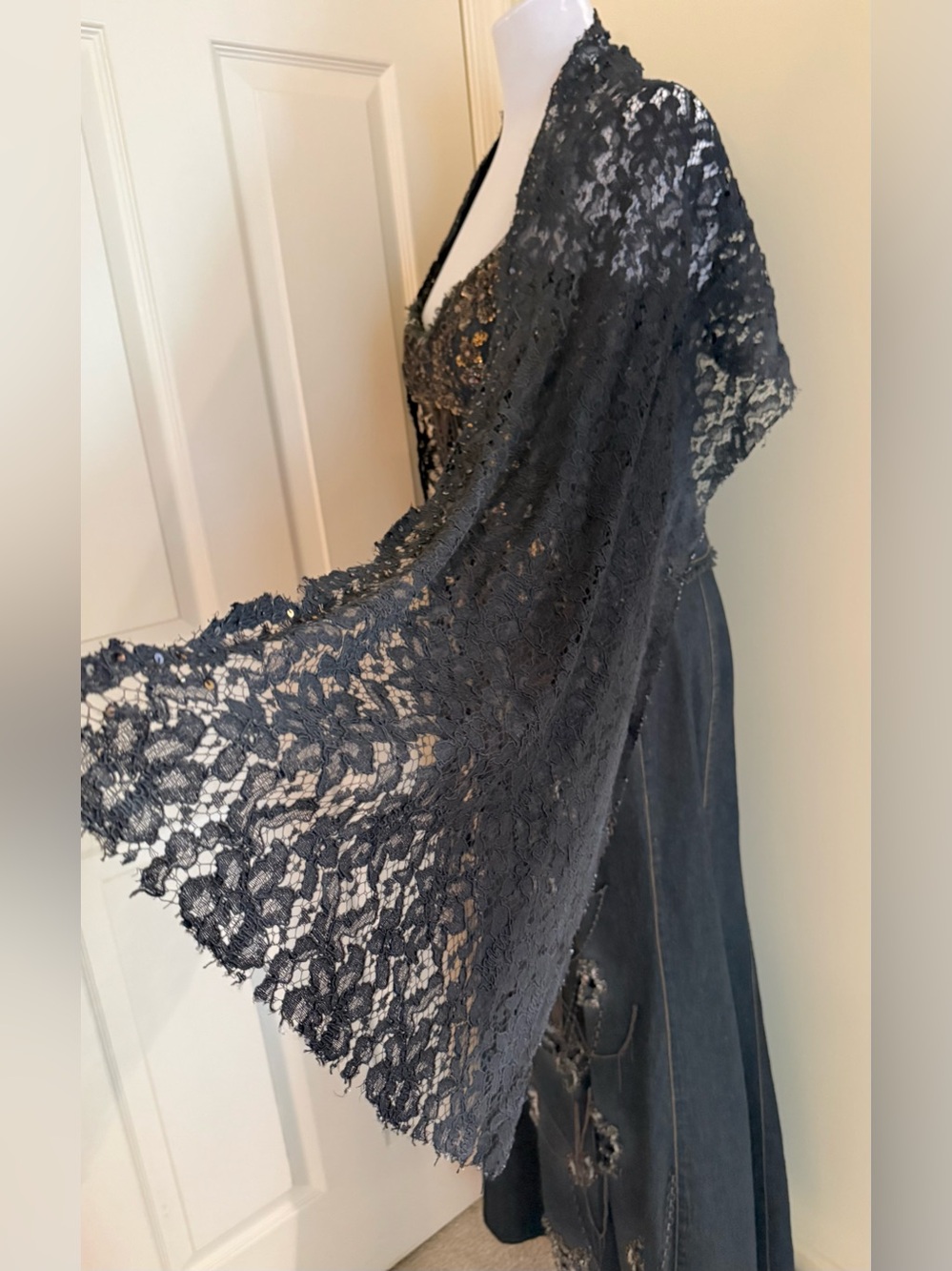 ORNA FARHO DENIM W/BEADING DRESSY 3 PSC SUIT TOP/SKIRT MANDALAY STYLE FR42/8US - Picture 11 of 13